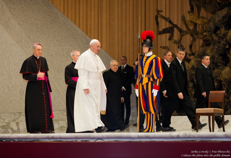 Pope Francis photographed in the Paul VI audience hall in January 2016 by Serhiy Lvivsky, picture 1