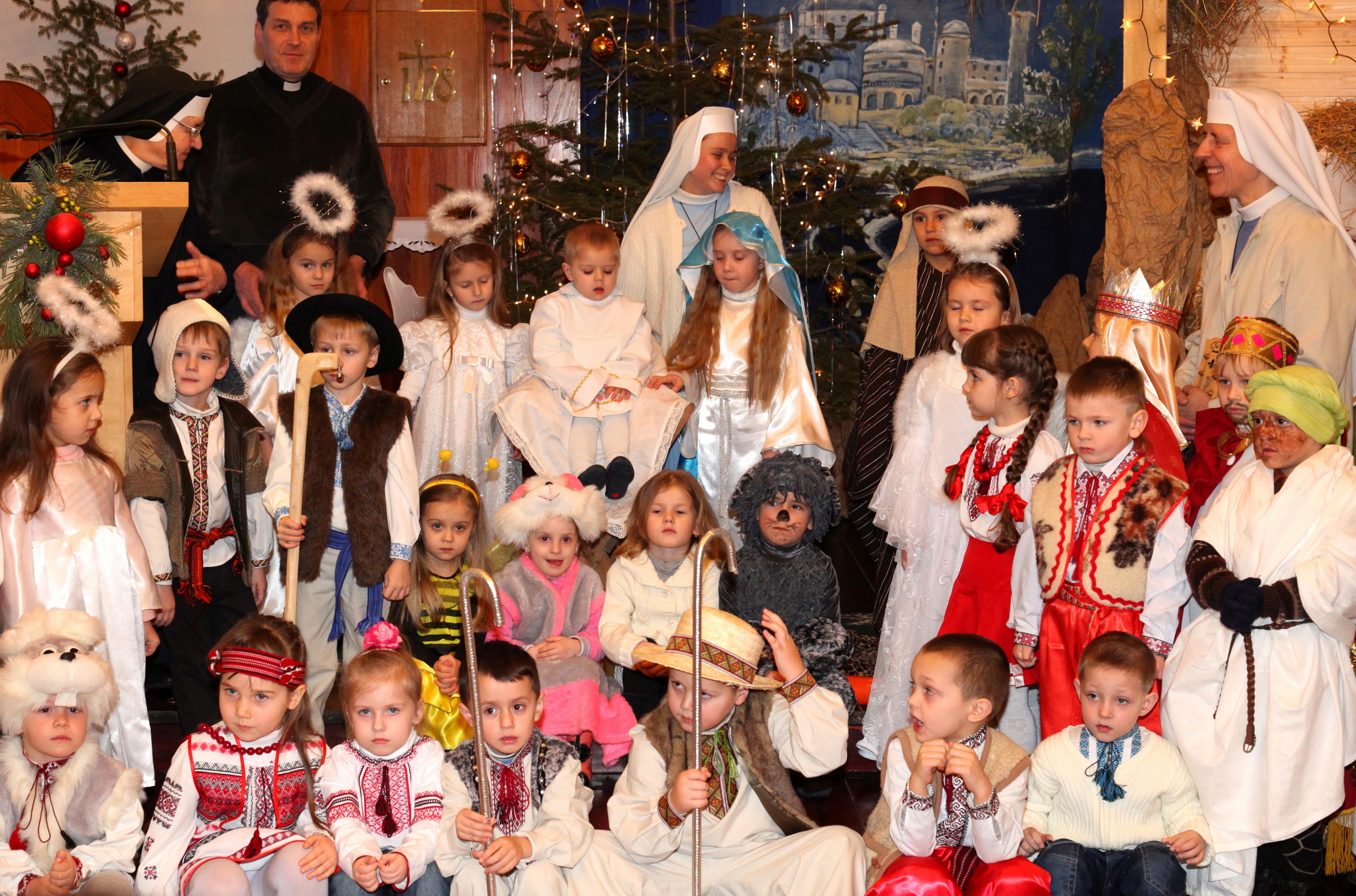 participants of the Nativity performance in a Catholic kindergarten
