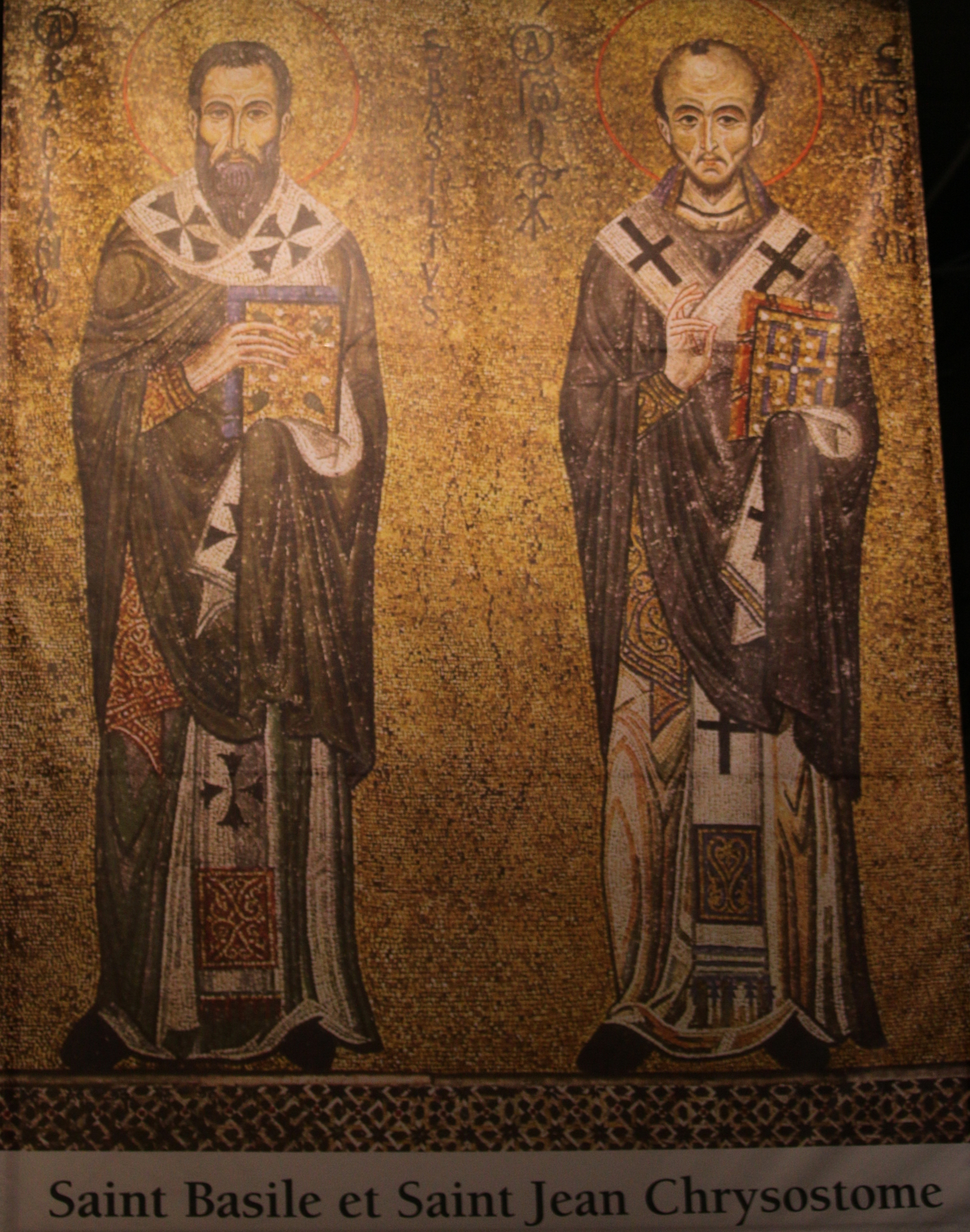 saint Basil and saint John Chrysostom (saint Basile and saint Jean Chrysostome). All Christians in heaven are considered to be saints.