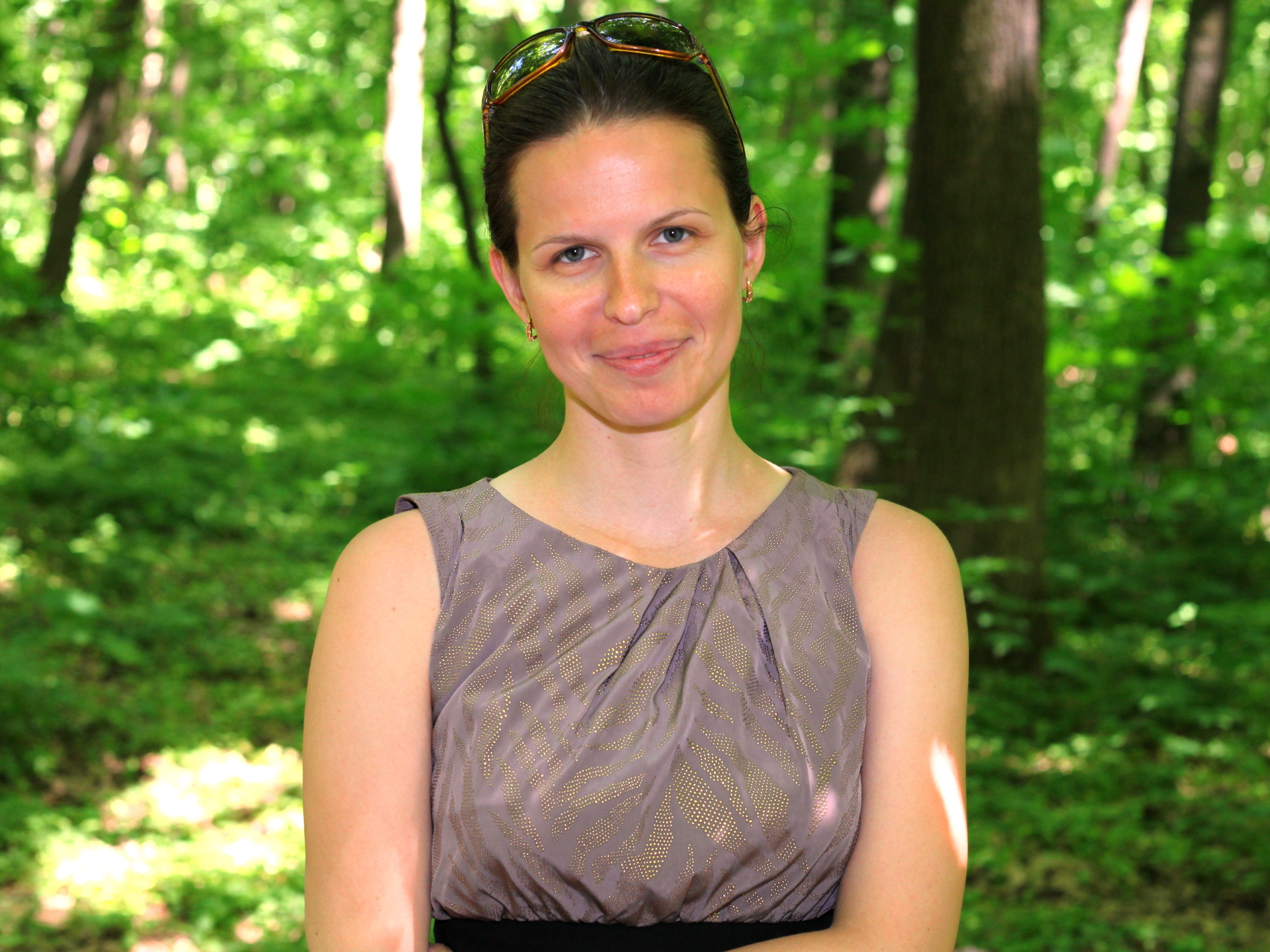 a beautiful brunette Catholic woman in a forest in May 2013, portrait 4/4