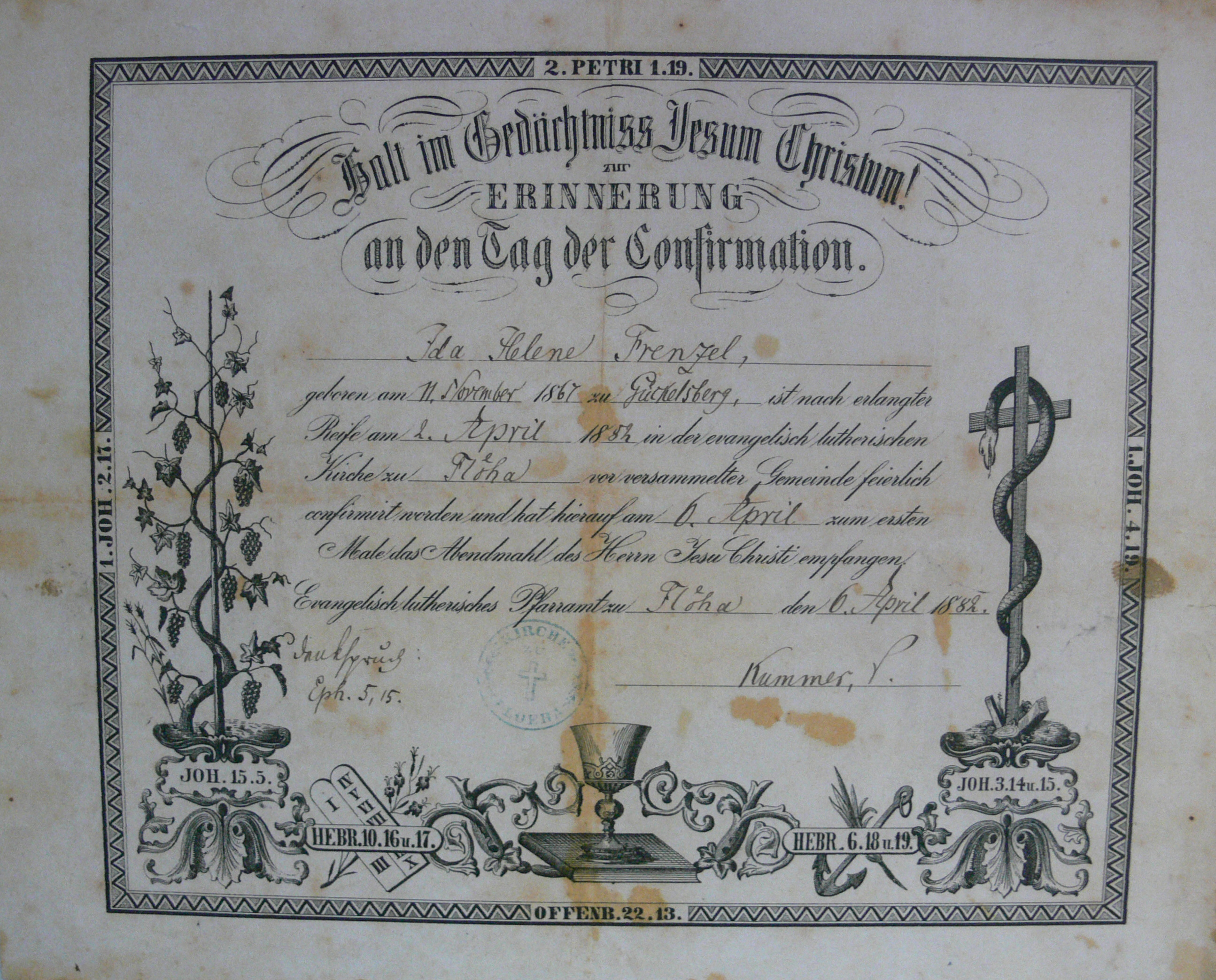 Konfirmationsschein Flöha 1882
