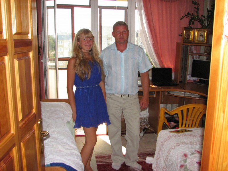 Daughter with her daddy in an apartment in Lviv, Ukraine, Europe, summer 2011, picture 1