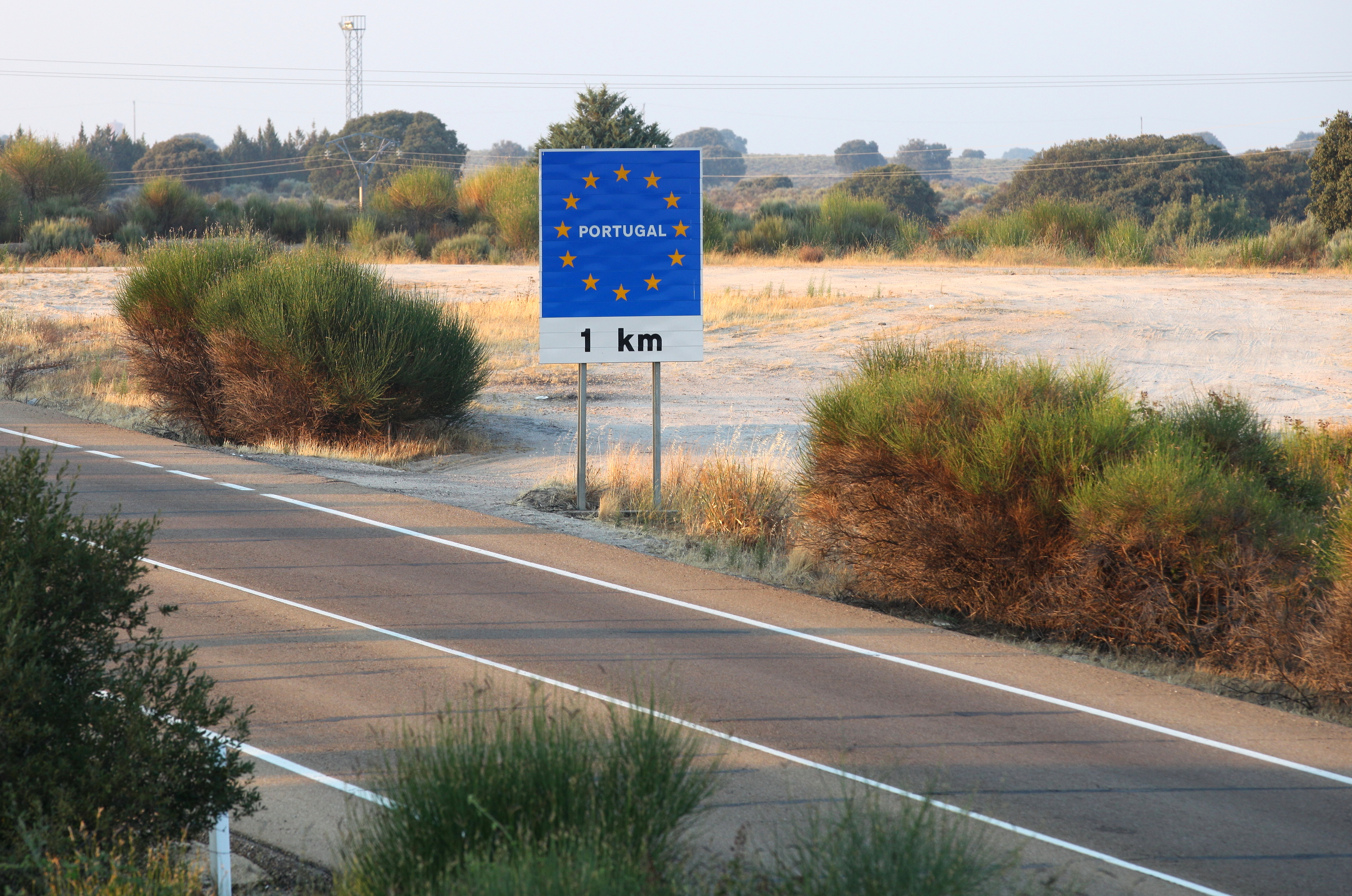 Spain, 1 km to Portugal, Europe, Schengen Area, August 2013