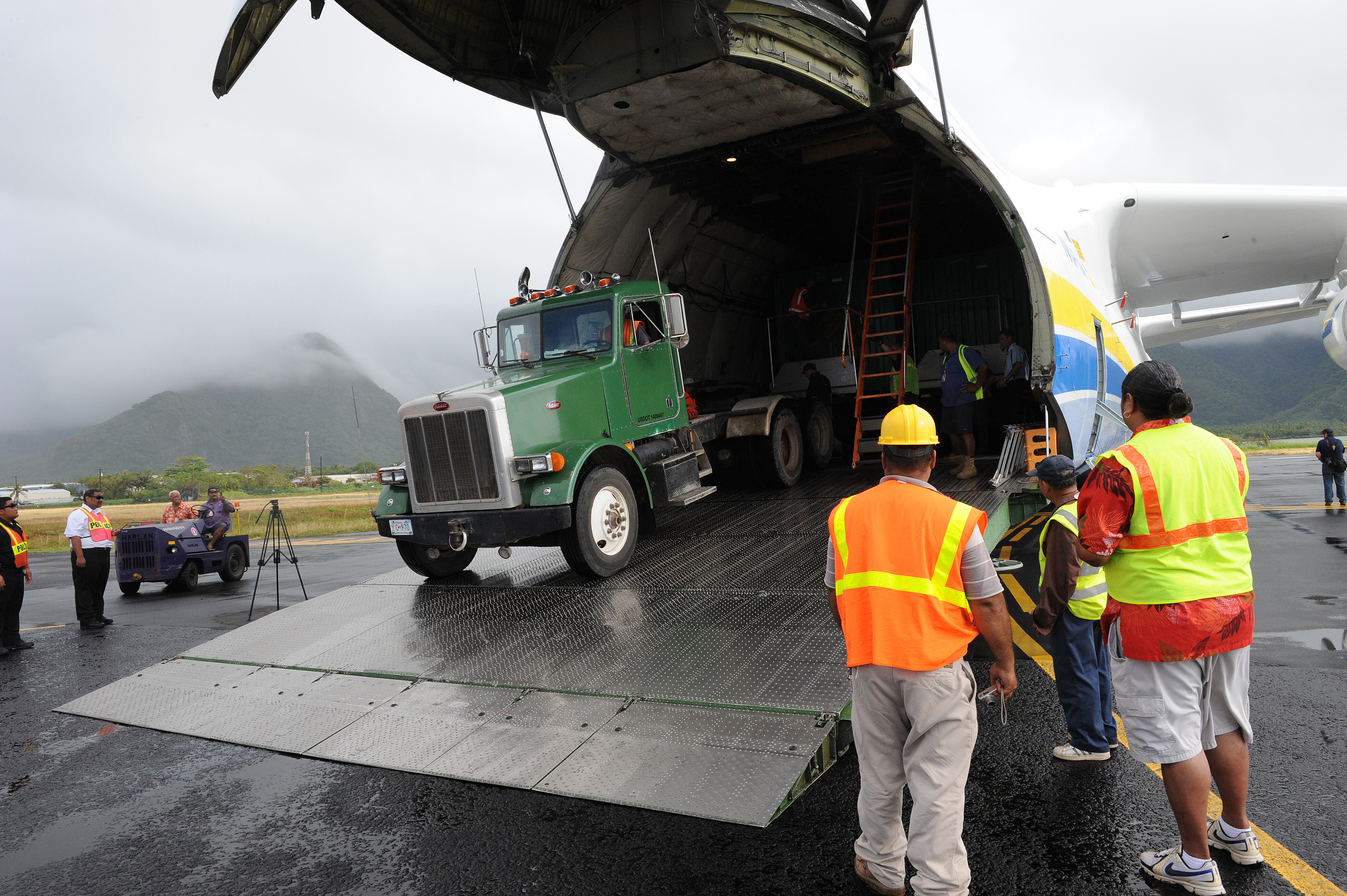 FEMA - 42212 - Generators Rolling Off Of Antonov Cargo Plane in American Samoa
