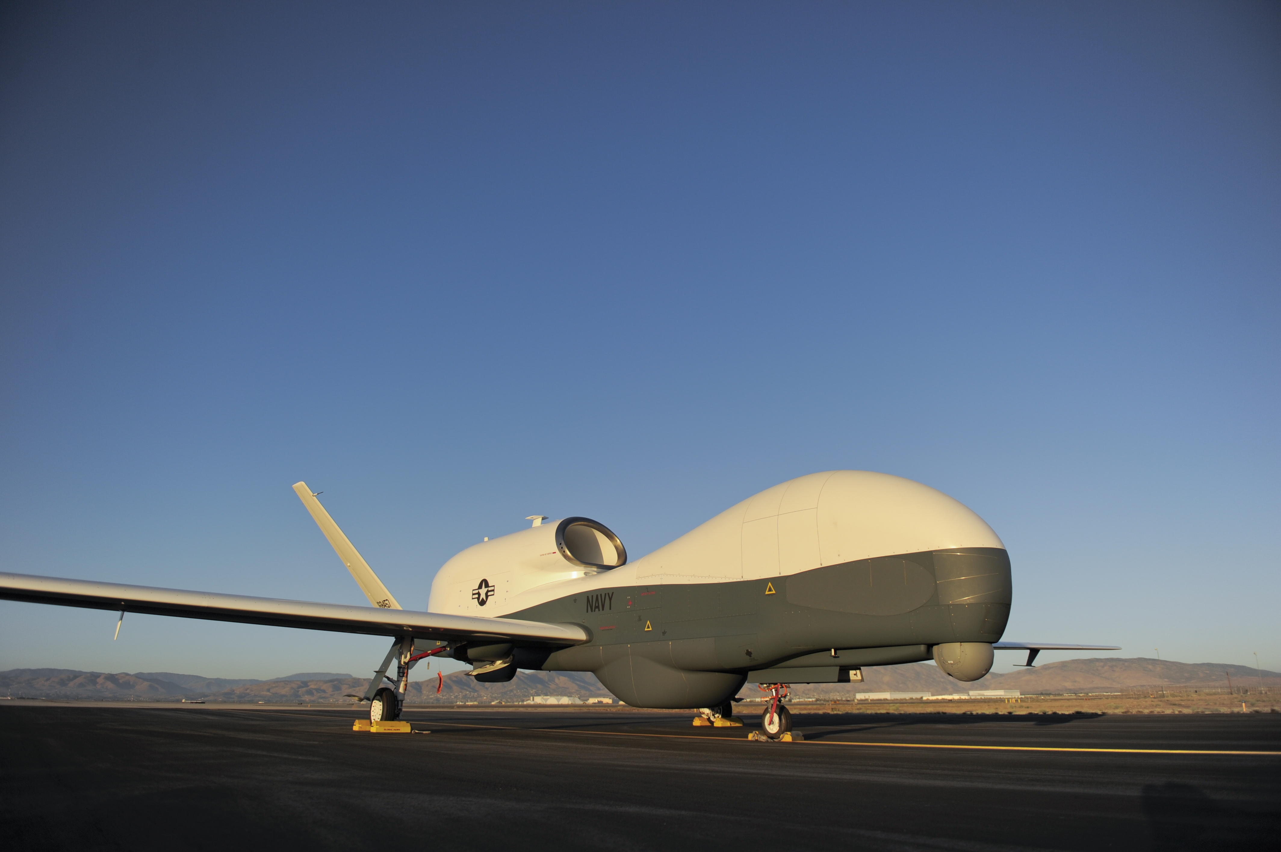 Flickr - Official U.S. Navy Imagery - In this undated file photo, an RQ-4 Global Hawk unmanned aerial vehicle sits on a flight line.