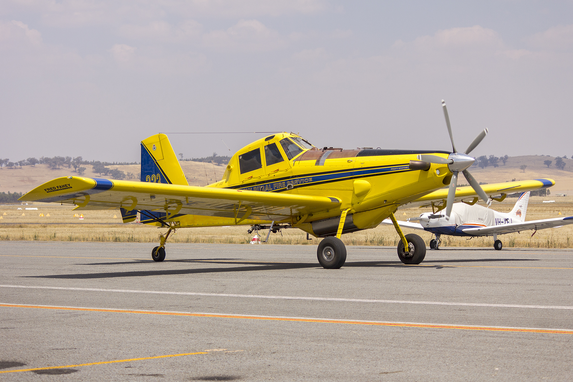 Fred Fahey Aerial Services (VH-CVF) Air Tractor AT-802 waiting to refill with fire retardant at Wagga Wagga Airport