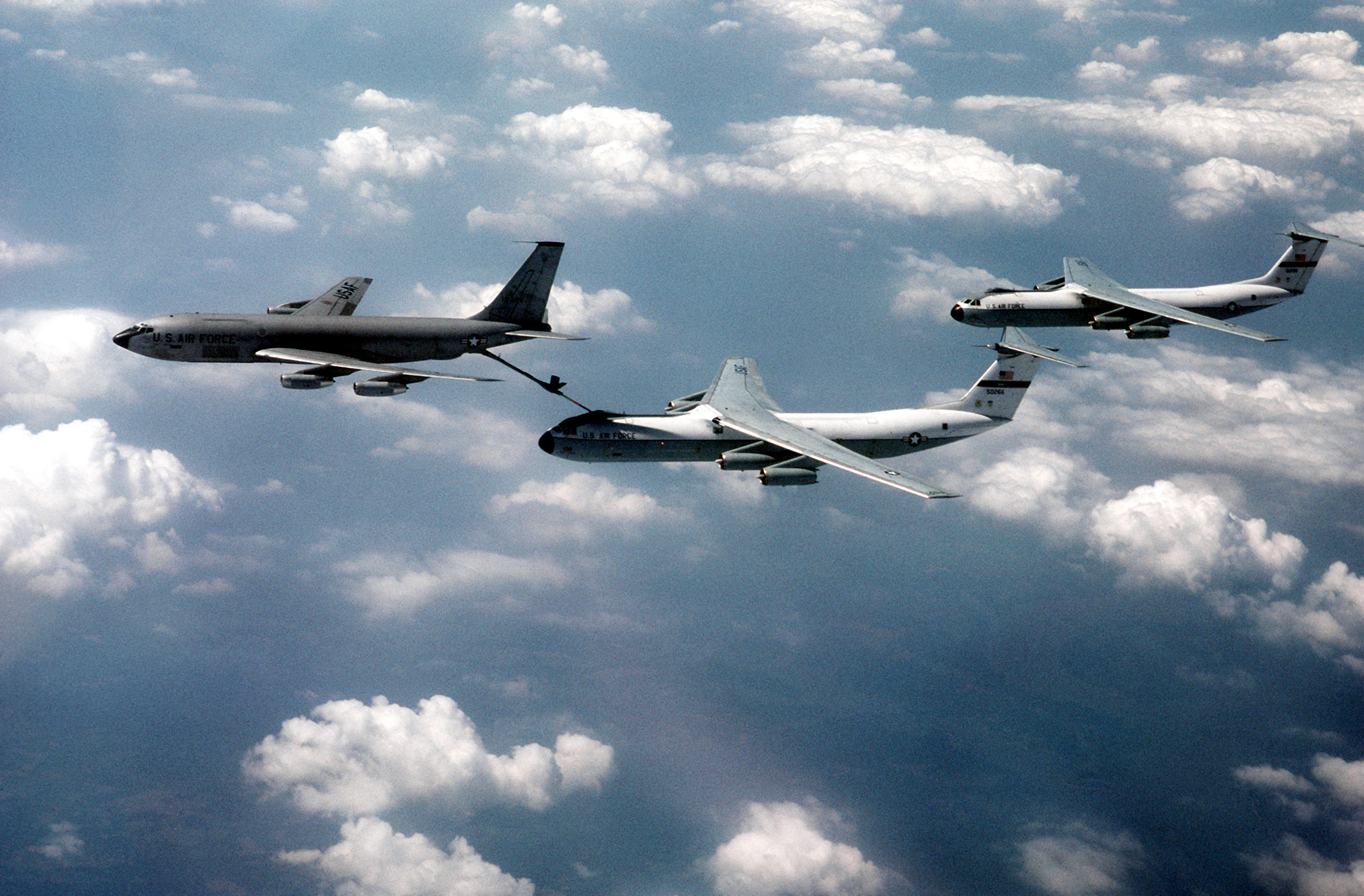KC-135A refueling two C-141Bs 1983