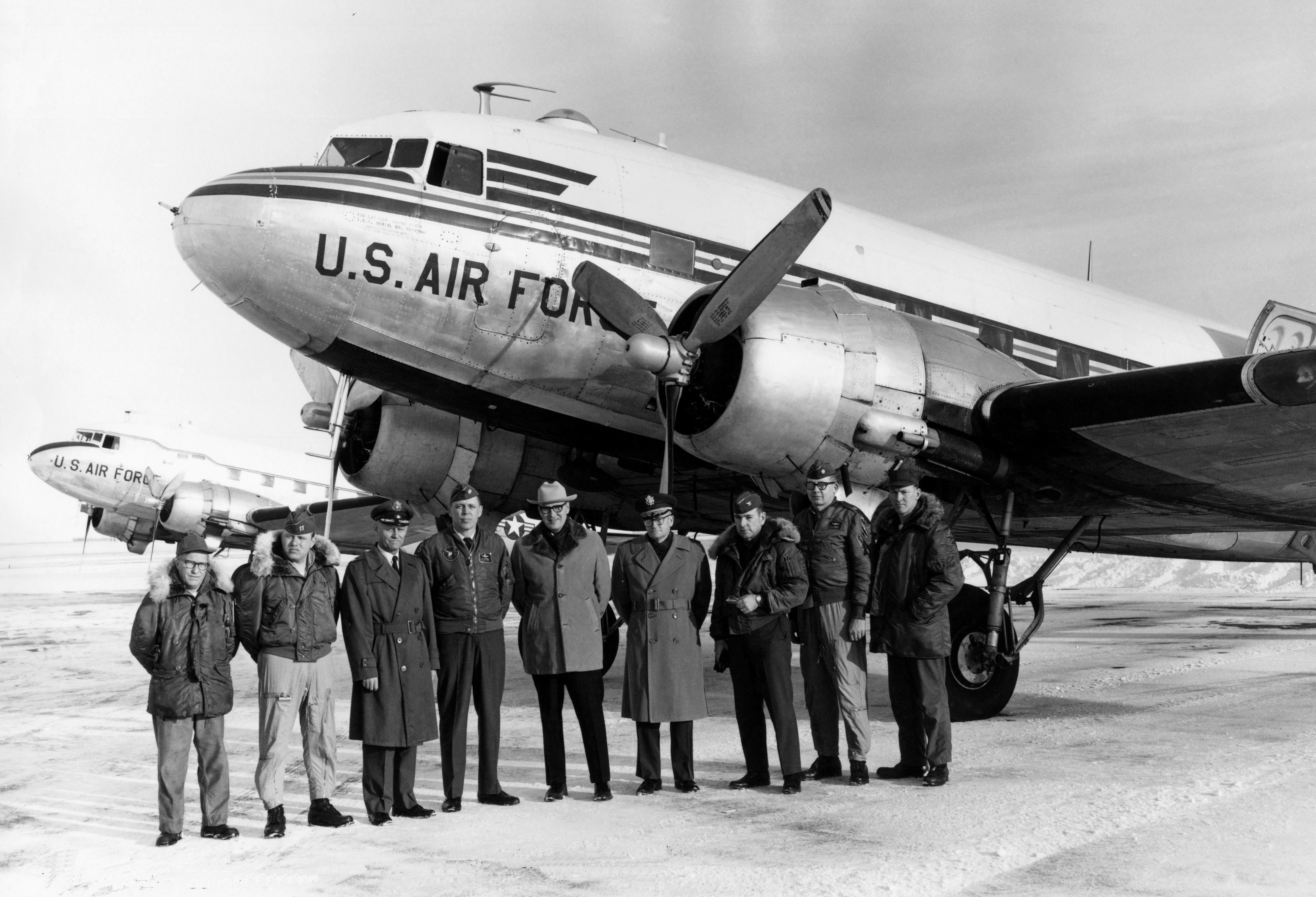 North Dakota Governor Guy with C-47 crew 1968