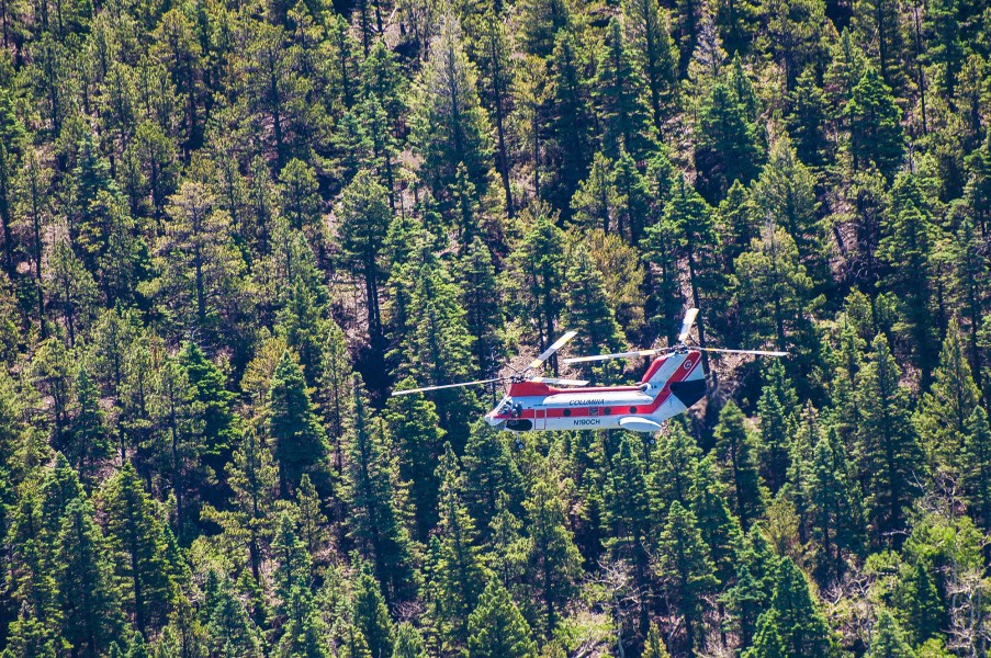 A contract CH-46 Sea Knight helicopter helps fight the East Peak wildfire near La Veta, Colo., June 21, 2013 130621-Z-UA373-241