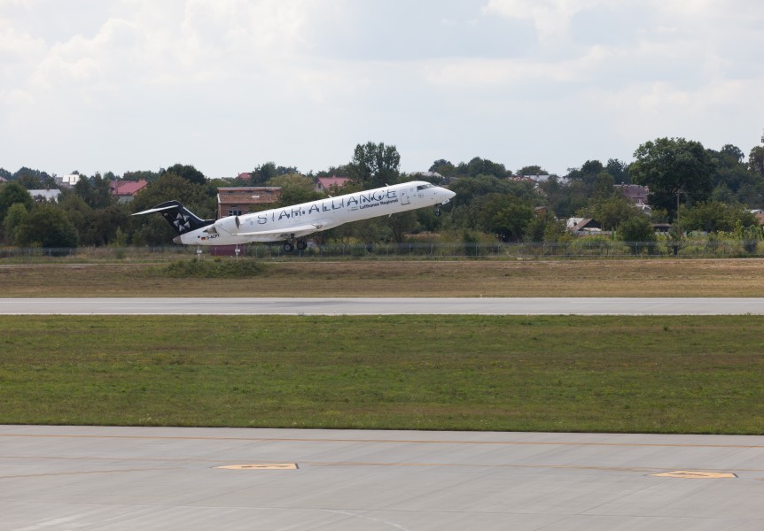 a Lufthansa Regional airplane departing from Lviv Danylo Halytskyi airport in Ukraine in August 2014, picture 1