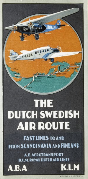 ABA Advertisment leaflet about The Dutch Swedish Air Route by ABA and KLM