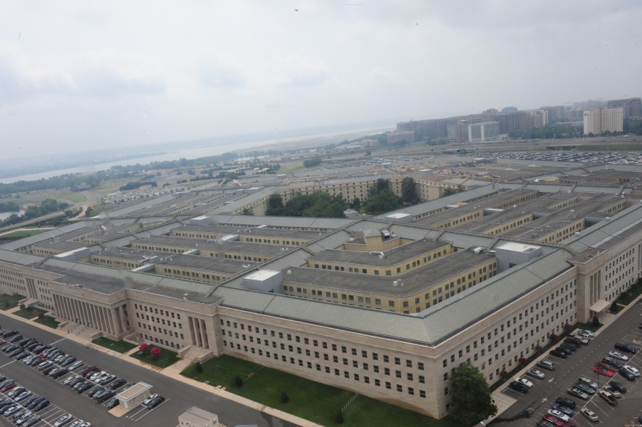 An aerial view of the Pentagon as seen from a Marine Corps CH-46 Sea Knight helicopter, July 8, 2011 110708-M-KS211-119