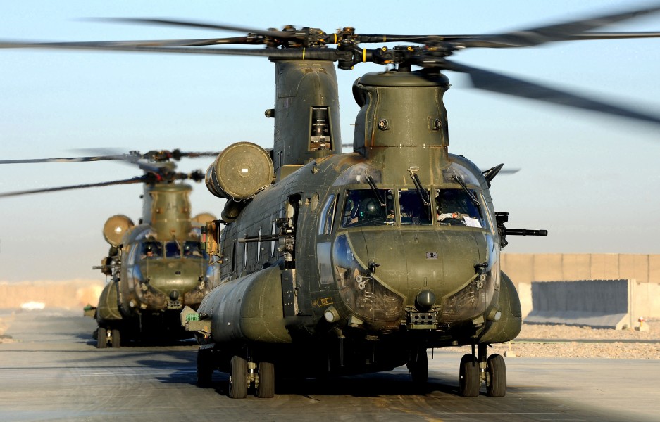 Chinook Helicopters Preparing for Take Off from Camp Bastion Airfield, Afghanistan MOD 45153328