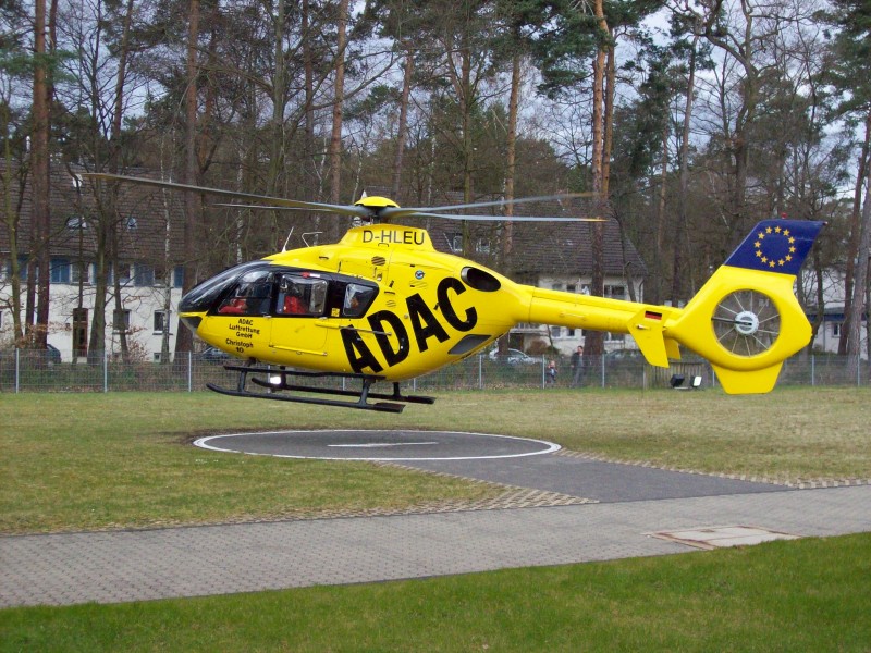 Helicopter EC135 taking off from Bonn university clinic helipad