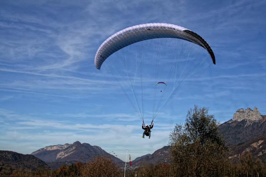 Paragliding with a child, Haute-Savoie, France