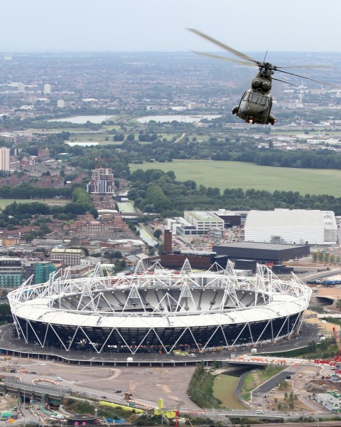 RAF Puma HC1 Helicopter Over the Olympic Stadium, London MOD 45153144