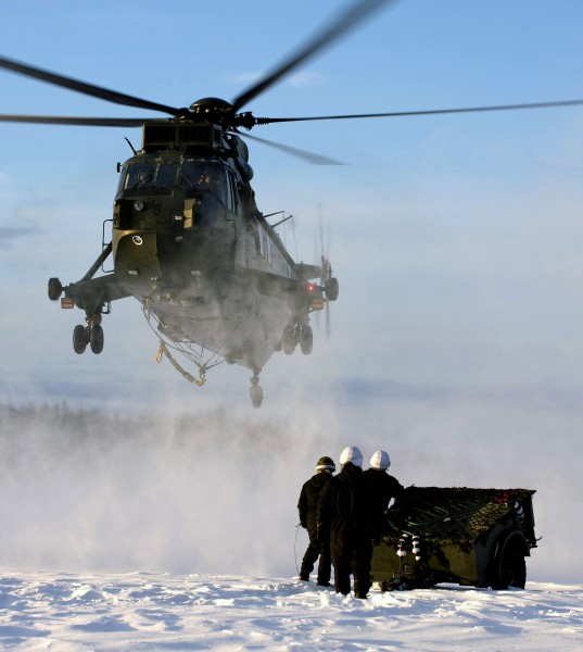 Royal Navy Sea King Mk4 Helicopter Practices Load Lifting Drills in Norway MOD 45153636