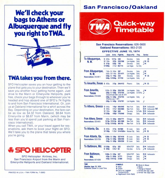 Trans World Airlines timetable 1974-06-15