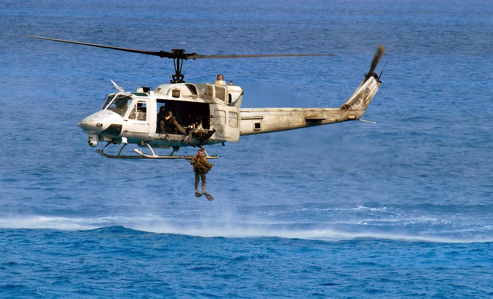 UH-1N dropping Marine off Egypt 2001