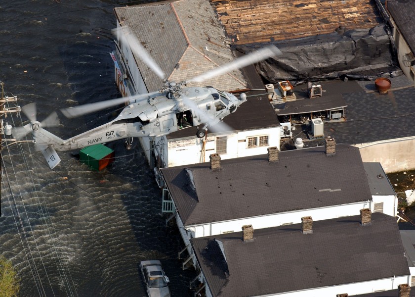 US Navy 050905-N-0535P-223 A U.S. Navy HH-60H Seahawk helicopter searches for victims of Hurricane Katrina on rooftops in the New Orleans area. Seahawk