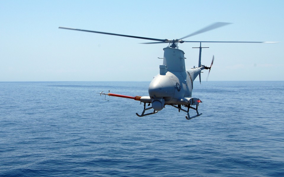 US Navy 090508-N-2821G-158 The Northrop Grumman Corporation-developed Unmanned Aerial Vehicle MQ-8B Fire Scout flies over the Atlantic Ocean