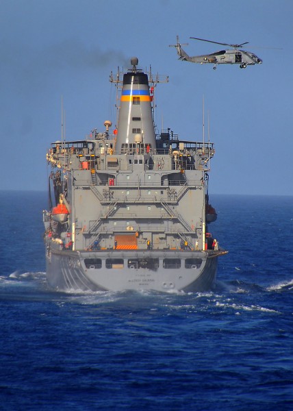 US Navy 090616-N-4774B-140 An SH-60B helicopter, assigned to the Wolfpack of Helicopter Squadron Light (HSL) 45, lifts off from the Military Sealift Command fleet replenishment oiler USNS Leroy Grumman (T-AO 195)