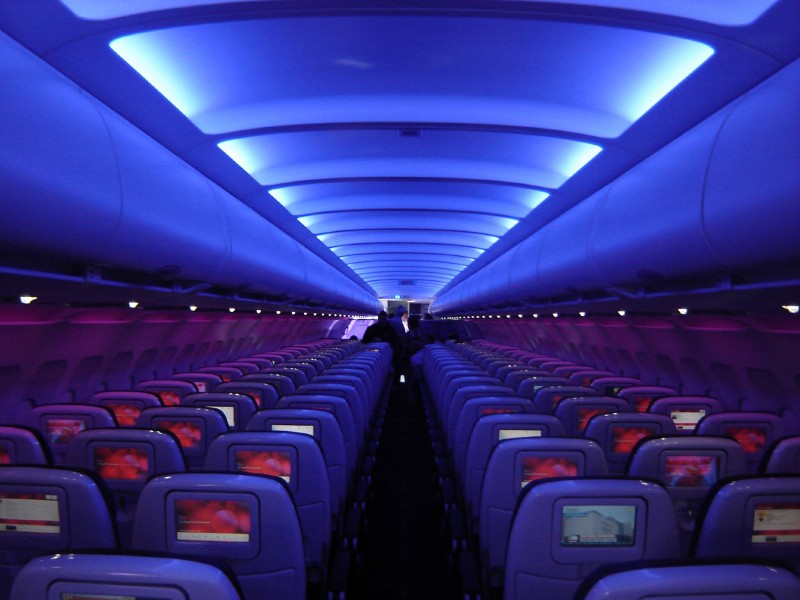 Cabin of a Virgin America A320