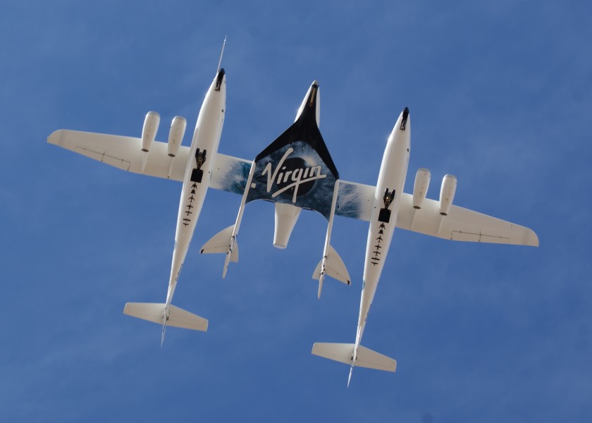 White Knight Two and SpaceShipTwo from directly below