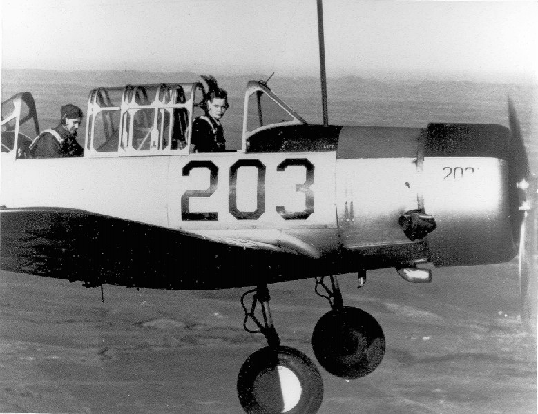 Wilda Winfield in a BT-13 Valiant from Frederick Army Airfield, Oklahoma on a photographic mission