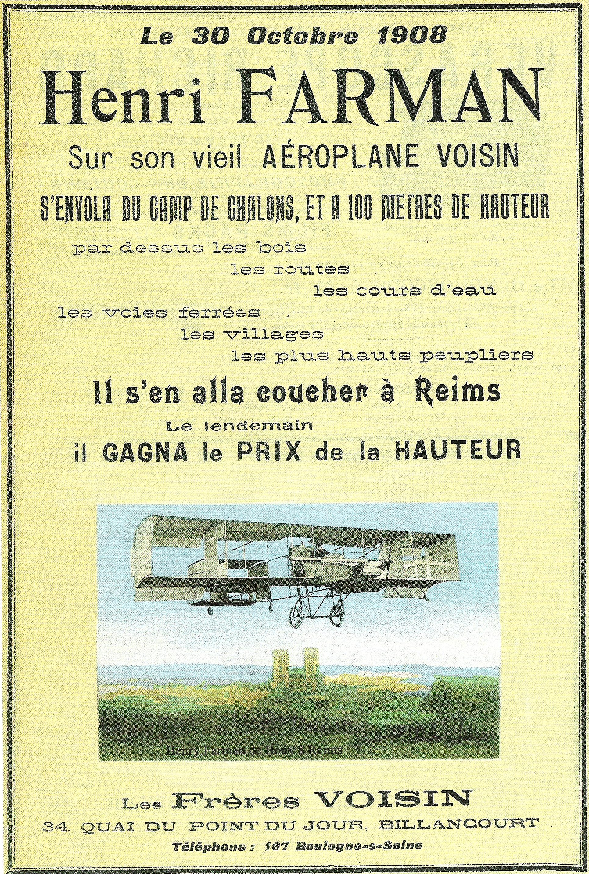 Pub Voisin vol Farman 
