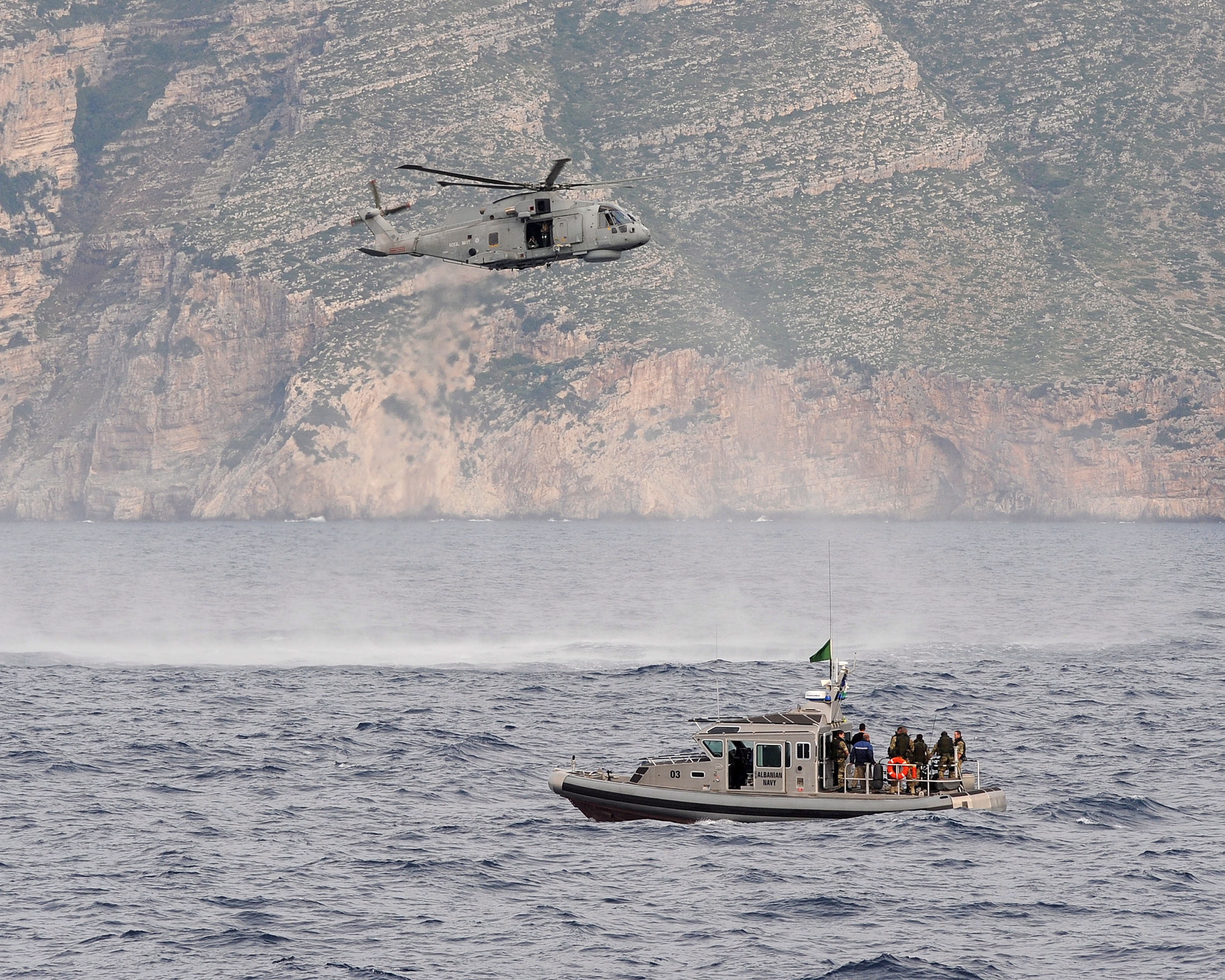 Royal Navy Merlin Helicopter with Albanian Patrol Boat MOD 45154610