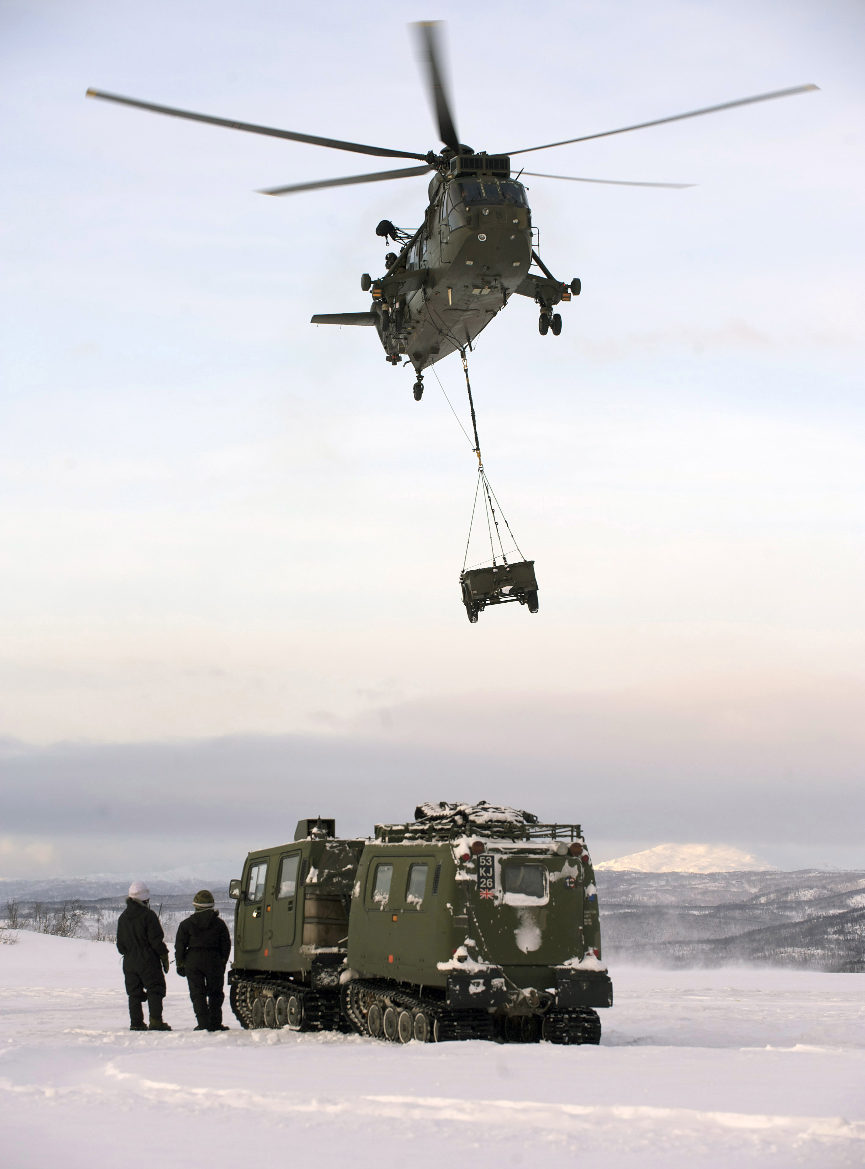 Royal Navy Sea King Mk4 Helicopter Practices Load Lifting Drills in Norway MOD 45153638