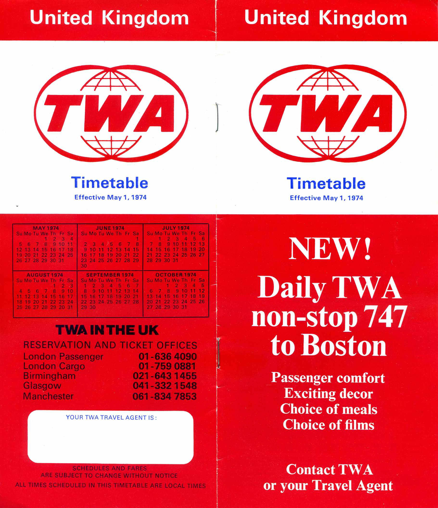 Trans World Airlines timetable 1974-05-01 1