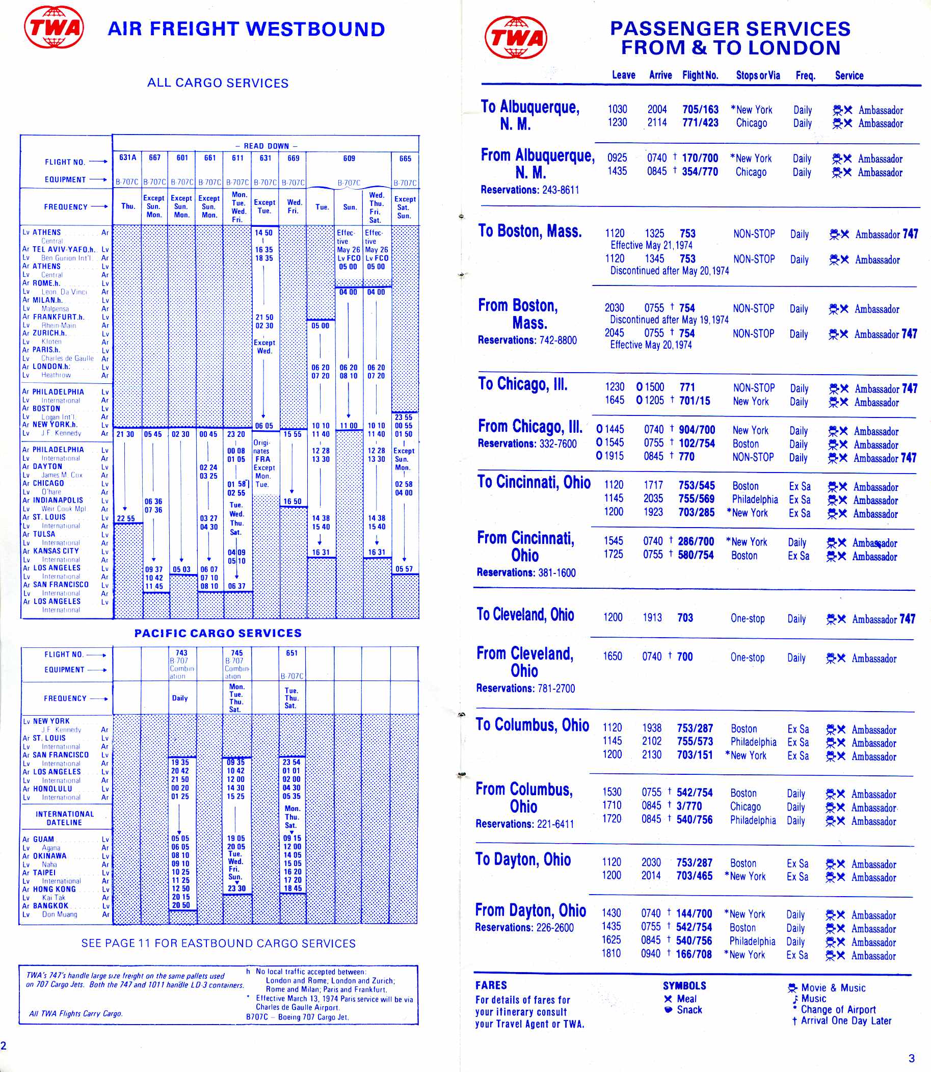 Trans World Airlines timetable 1974-05-01 2
