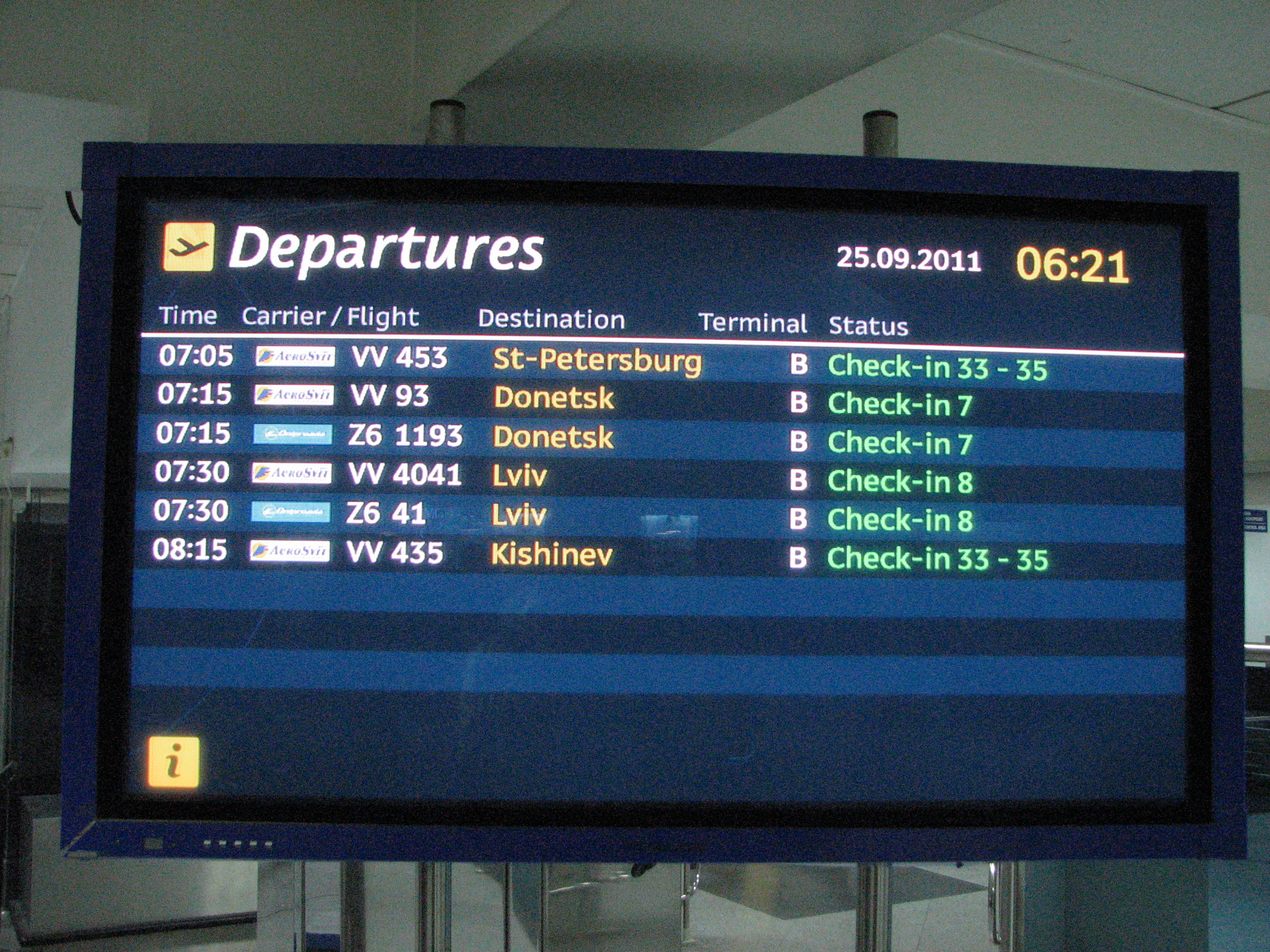 Boryspil International Airport (IATA: KBP, ICAO: UKBB)