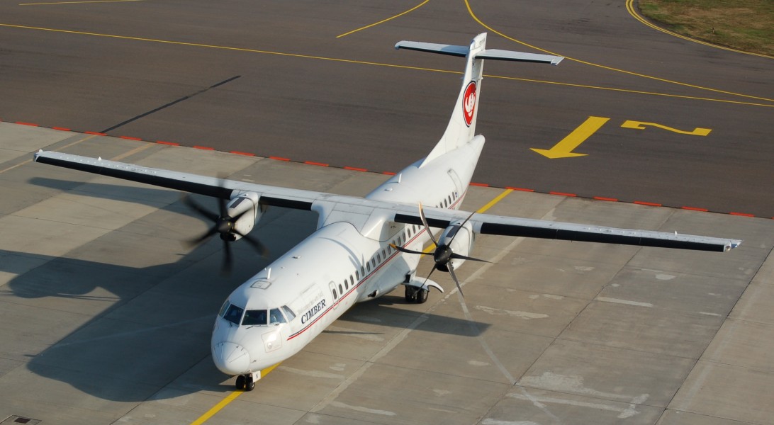 Cimber AIR OY-CIN (ATR 72-500) taxiing at EKRN (Bornholm airport)