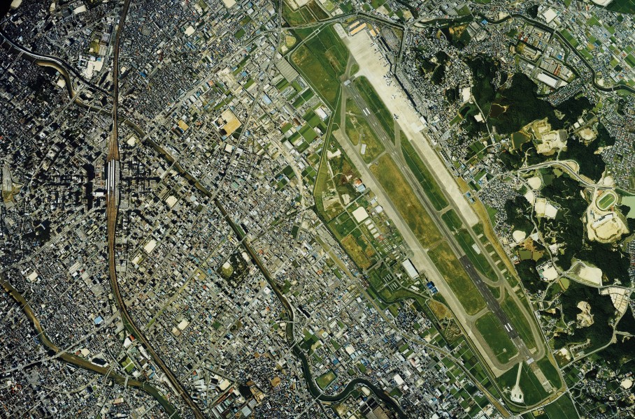 Fukuoka Airpot and Hakata Station areas Aerial photograph