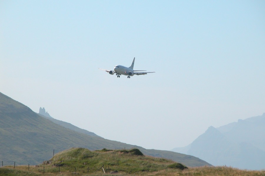 Plane landing at Vágar Airport, Faroe Islands (2)