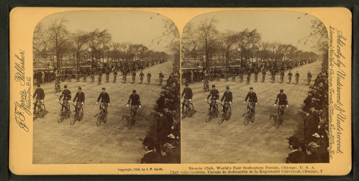 Bicycle Club, World's Fair Dedication parade, Chicago, U.S.A, from Robert N. Dennis collection of stereoscopic views