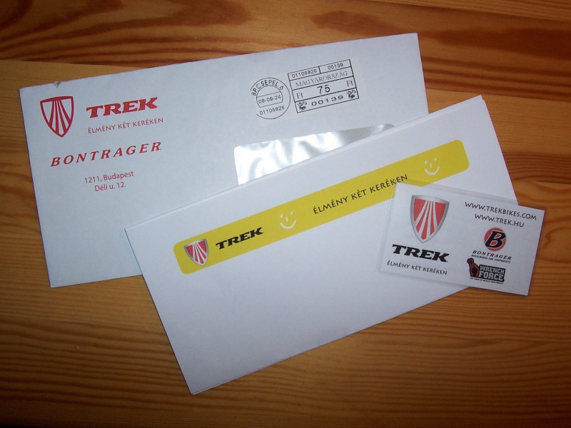 Trek envelope, card, letter