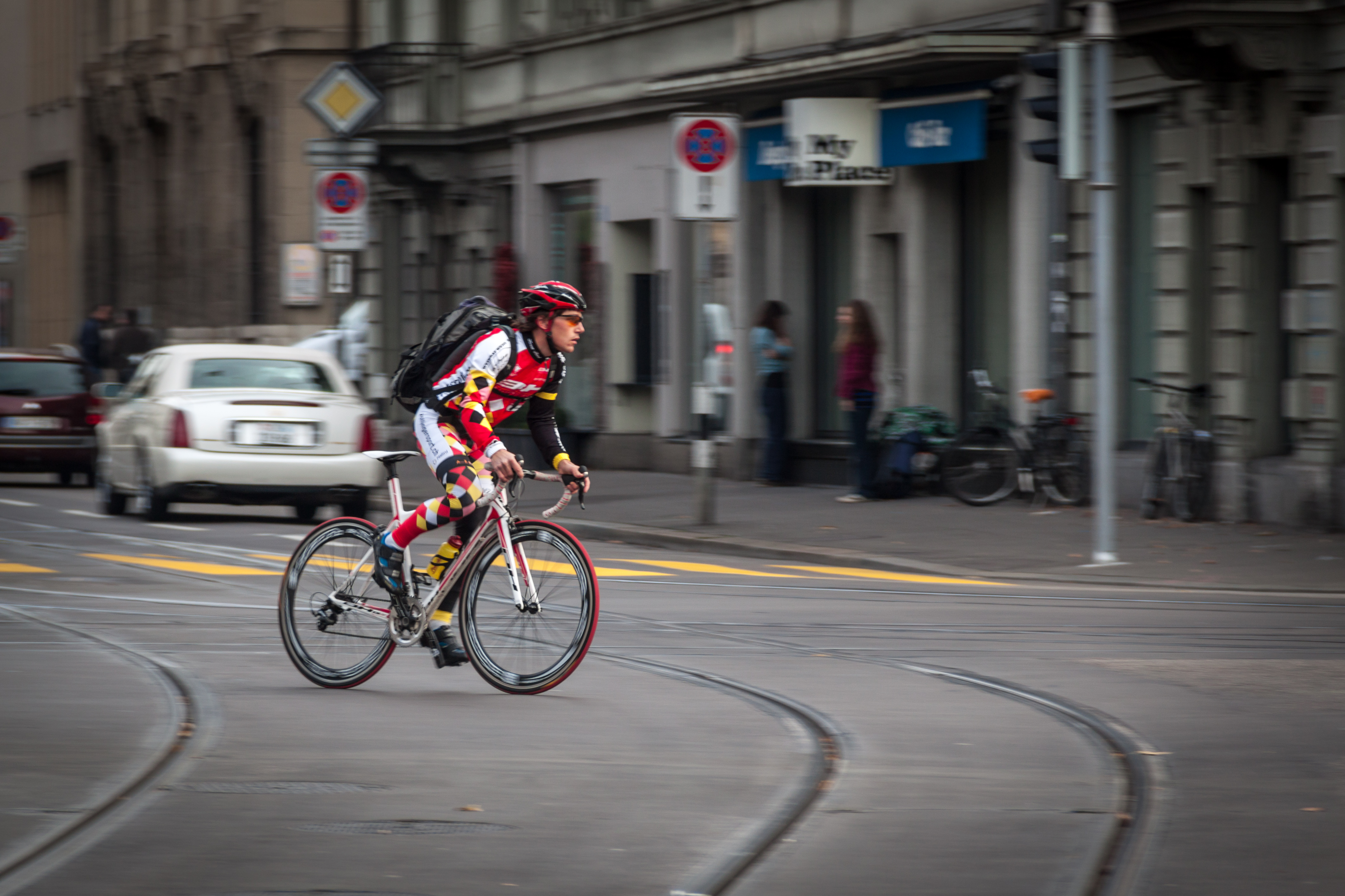 Sportsman on road bicycle in Zürich