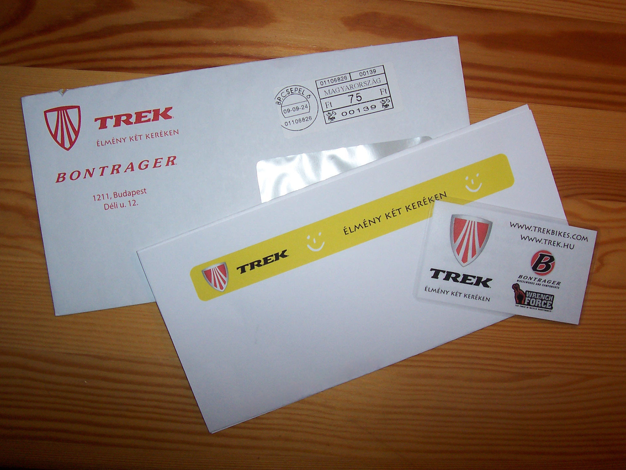 Trek envelope, card, letter