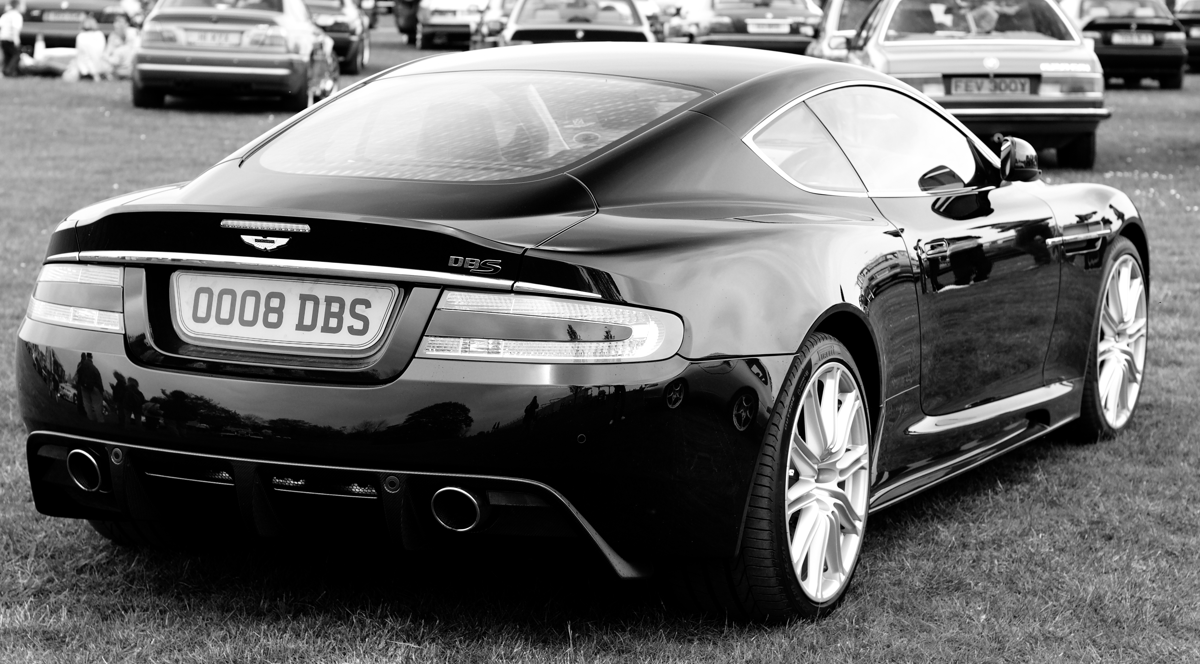 Aston Martin DBS V12 coupé (rear) b-w