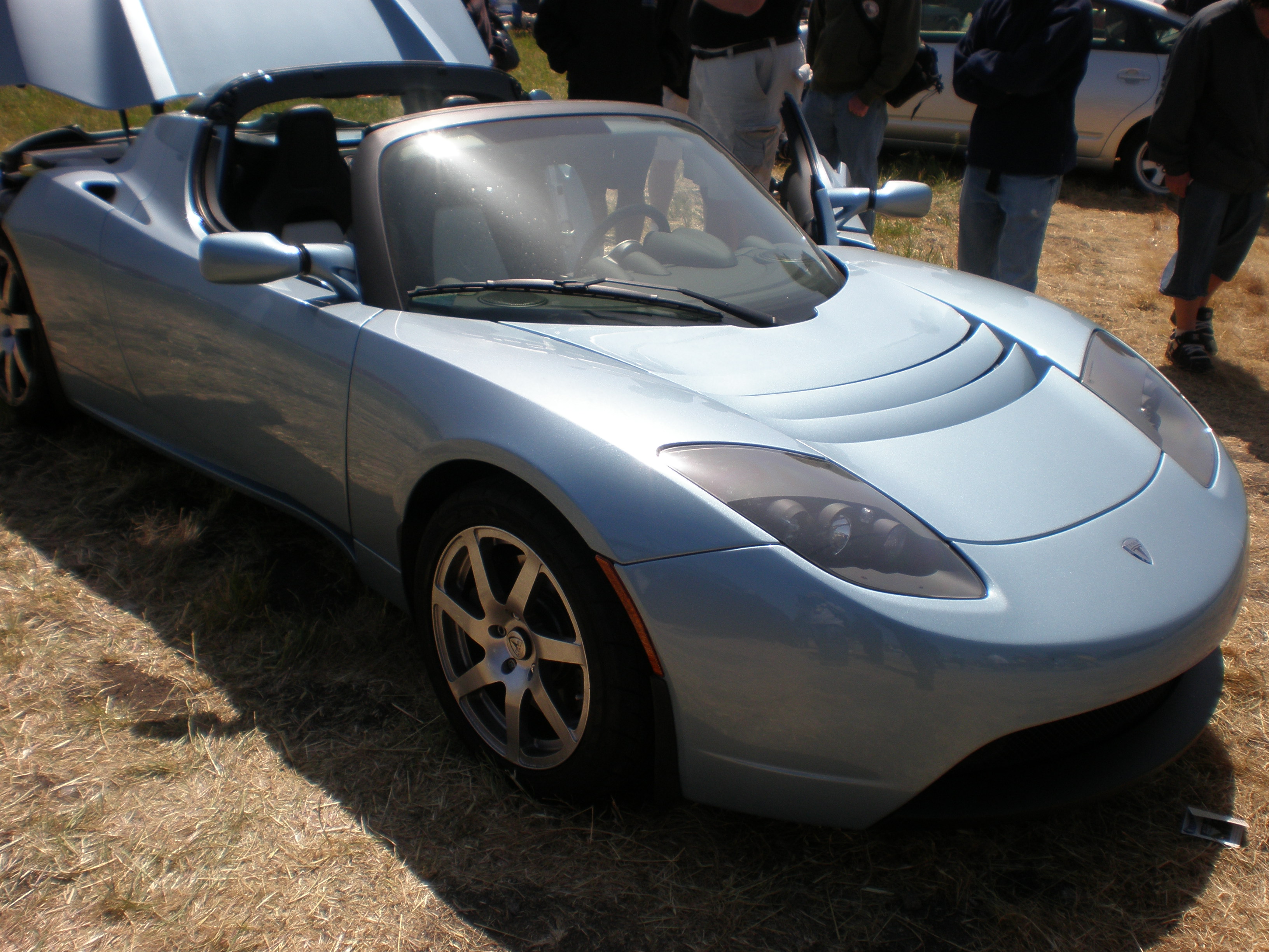 Blue Tesla Roadster right side