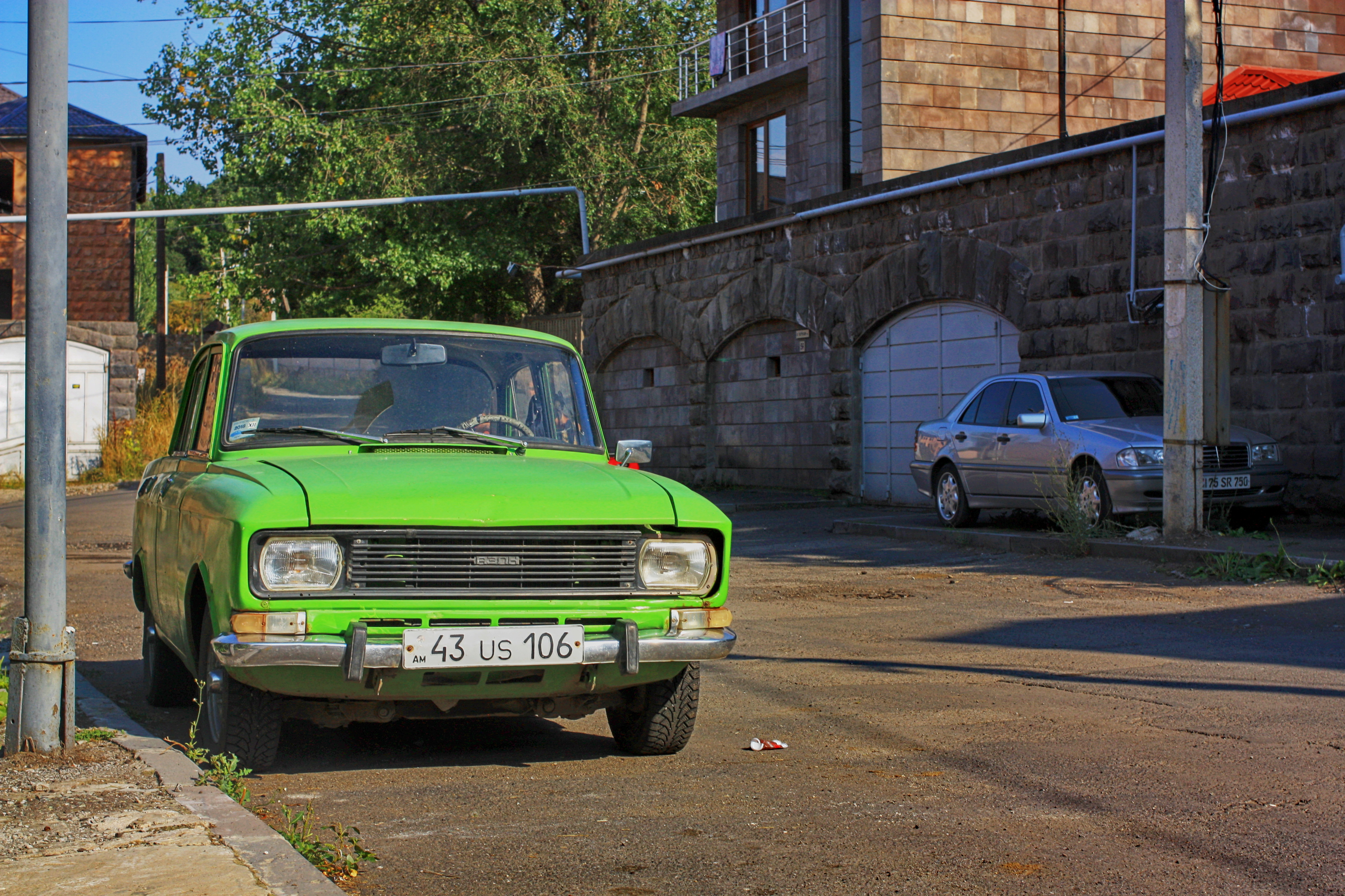 Green car on Charents street, Tsaghkadzor