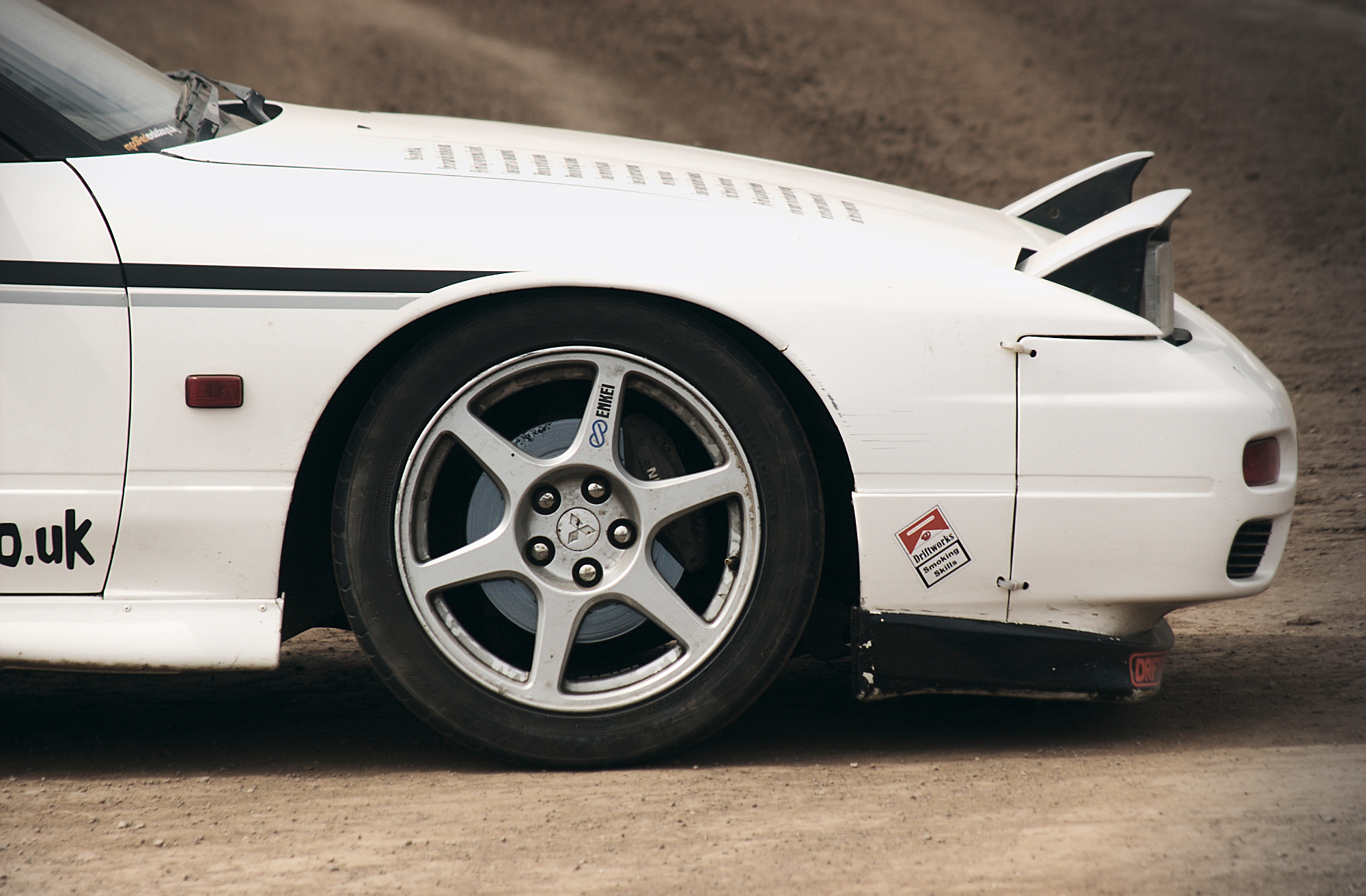 Nissan drift car, white, front