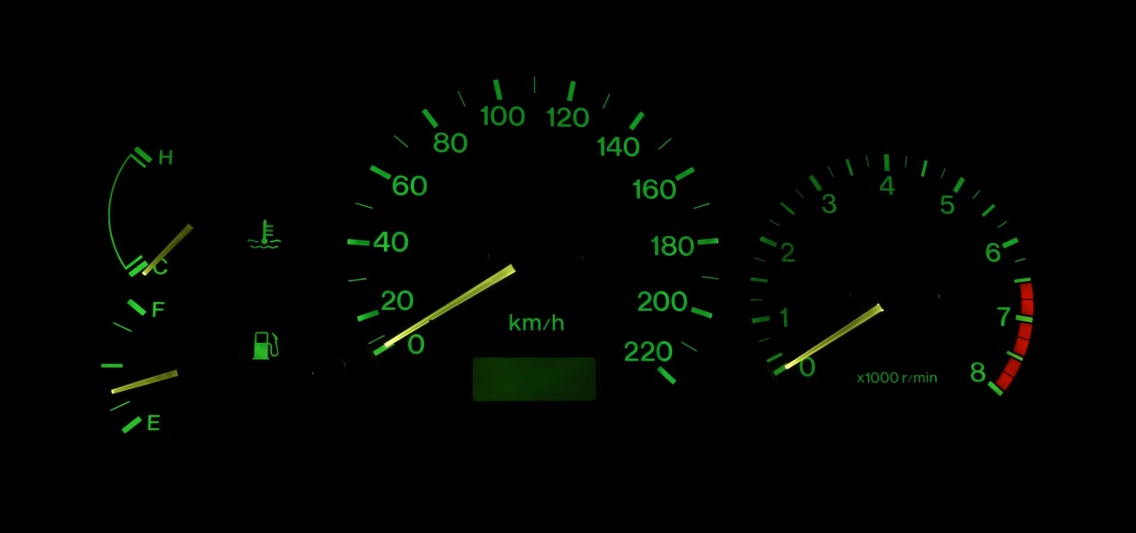 Dashboard dials on a Mazda BA 323