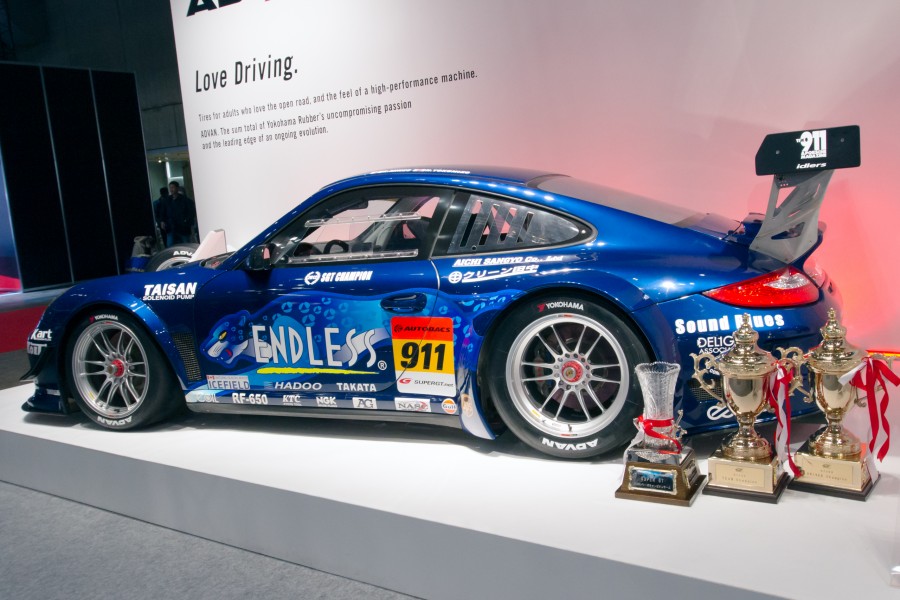 Endless Taisan 911 and GT300 champion trophies 2013 Tokyo Auto Salon
