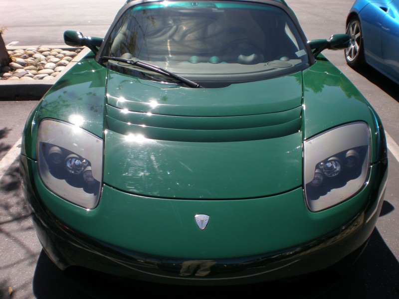 Green Tesla Roadster front