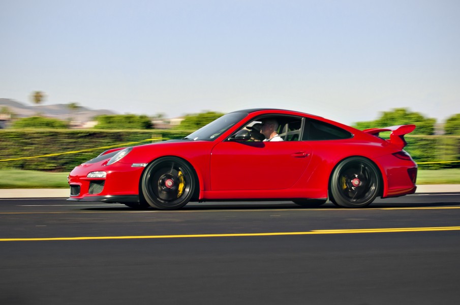 Red Porsche 911 GT3 Leaving Cars and Coffee in Irvine